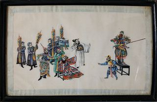 Chinese Watercolor on Rice Paper, "Trial by Combat", early 19th Century