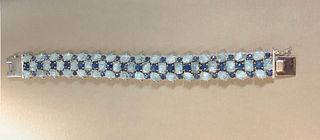 Faceted Aquamarine and Blue Sapphire Sterling Silver Bracelet