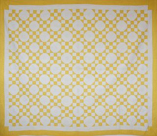 1930s Yellow and White 9-Patch In a Square Patchwork Quilt
