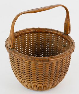Finely Woven Antique Nantucket Swing Handle Basket, circa 1900