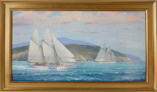 William Lowe Oil on Linen "Schooner Off the Island"