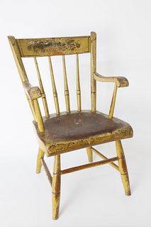 American Plank Seat Thumb-back Child's Armchair, 19th Century