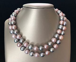 Grey Tahitian South Sea and Pink Fresh Water Pearl Necklace with 14k White Gold and Diamond Clasp