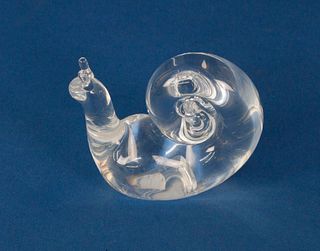 Signed Steuben Clear Crystal Snail Figurine