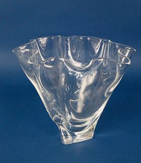 Large and Fine Signed Steuben Clear Crystal Free-Form Vase