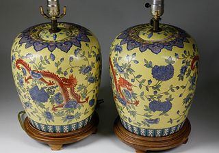 Pair of Chinese Porcelain Ginger Jars Mounted as Lamps