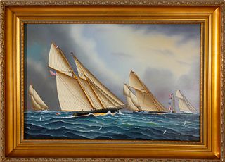 Jerome Howes Oil on Panel "Yacht Race"