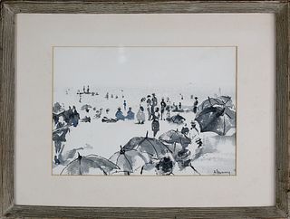 Andrew Shunney Watercolor on Paper, "Beach Goers, Nantucket"