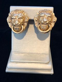 Pair of 14k Yellow Gold Lion's Head Earclips
