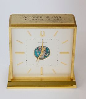 1979 Brass Accutron Presentation Desk Clock Bulova Watch Company