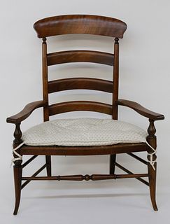 Oversized English Mahogany Rush Seat Ladderback Armchair