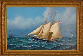 Jerome Howes Oil on Panel of a Two Masted Schooner