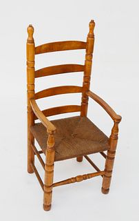 Antique Cherry and Oak Child's Ladder Back Armchair