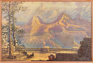 Harry Raymond Henry Color Lithograph "Grand Canyon from Union Pacific Grand Canyon Lodge"