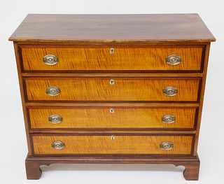 19th c. Mahogany Chest of Drawers with Tiger Maple Drawer Fronts