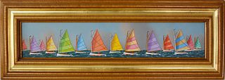 Jerome Howes Oil on Panel, "Nantucket Rainbow Fleet"
