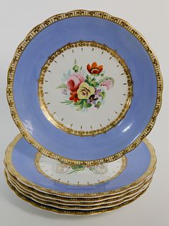 Set of Six French Hand Painted Floral Bouquet Luncheon Plates, 19th c.