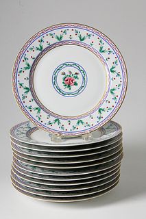 Set of Twelve Limoges Pompadour Porcelain Luncheon Plates, 19th c.