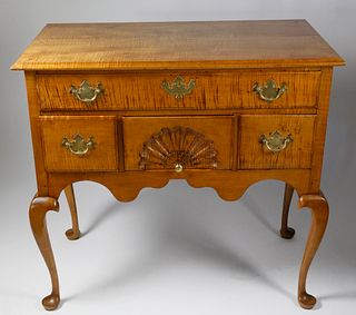 18th/19th c. Bench Made Queen Anne Tiger Maple Lowboy