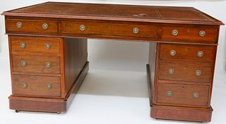 English Regency Mahogany Leather Top Partner's Desk, 19th c.