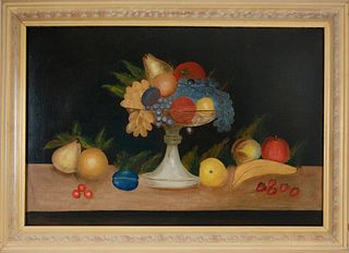Naive Oil on Canvas "Tabletop Fruit Still Life", 19th Century