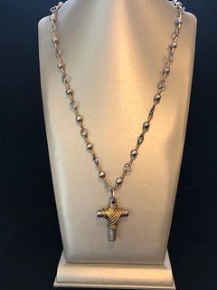 Celia Harms Sterling Silver and Vermeil Wire Cross Necklace