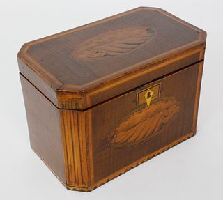 19th c. Tiger Maple Canted Corner Double Compartment Tea Caddy