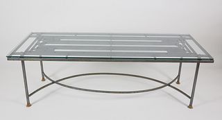 Contemporary Iron and Glass Top Coffee Table