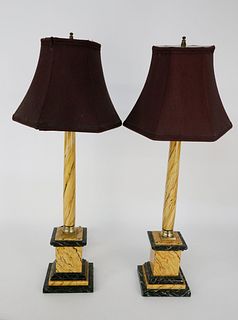 Pair of Marbleized Candlestick Lamps