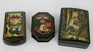 Collection of Three Finely Painted Russian Lacquer Boxes