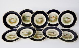 Set of Eleven 19th c. Fondeville Ambassador Ware Fish Decorated Luncheon Plates
