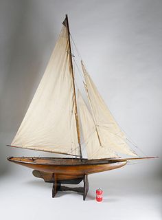 English Vintage Fully Rigged Sailing Pond Yacht Model