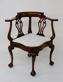 Georgian Style Mahogany Upholstered Corner Armchair