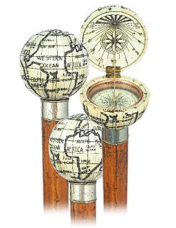Jumbo Bone Globe and Sundial Cane