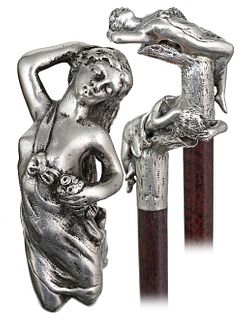 Silver Art Nouveau Figural Cane