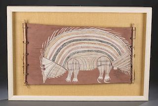 Aboriginal bark painting of a porcupine.