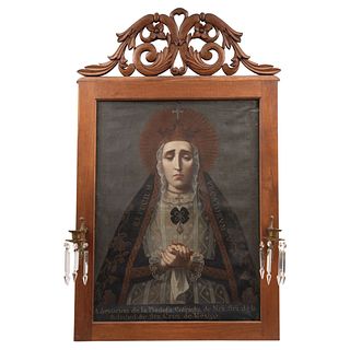 Our lady of Solitude, Mexico, Late 18th century, Oil on canvas, carved wooden frame with decorative finish.