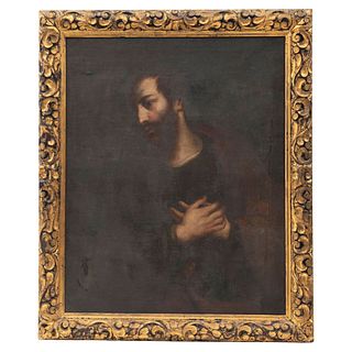Penitent Saint Jerome, 19th century, Oil on canvas, Carved and gilded wooden frame.
