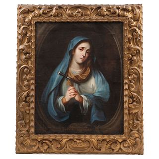 JOSÉ DE ALCÍBAR, Our Lady of Sorrows, Oil on canvas, Signed