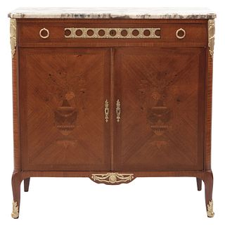 Cabinet, France, Early 20th century, Carved wood with marquetry, decorated with floral elements and gilt metal applications.