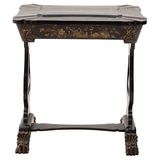 Sewing Table, England, Late 19th century, Victorian style, Carved and lacquered wood in black.