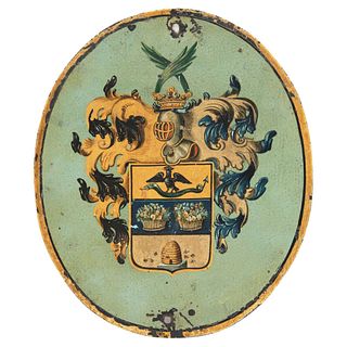 Heraldic Coat of Arms, Mexico, 17th century, Oil and gold powder on sheet.
