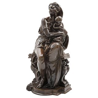 ALBERT ERNEST CARRIER BELLEUSE, France, 19th century, MADONNA CON EL NIÑO, Bronze sculpture, Signed