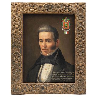 Portrait of INSURGENTE FRANCISCO LANZAGORTA. Mexico, 19th century, Oil on canvas and carved wooden frame.