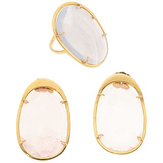 RING AND EARRINGS WITH QUARTZ . 18K YELLOW GOLD. TOUS