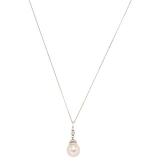 CHOKER AND PENDANT WITH CULTURED PEARL AND DIAMOND. 14K  WHITE GOLD