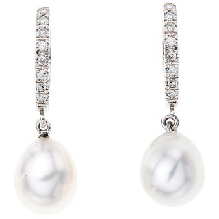 CULTURED PEARLS AND DIAMONDS EARRINGS. 14 GOLD WHITE