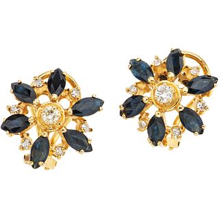 SAPPHIRES AND DIAMONDS EARRINGS. 14K YELLOW GOLD
