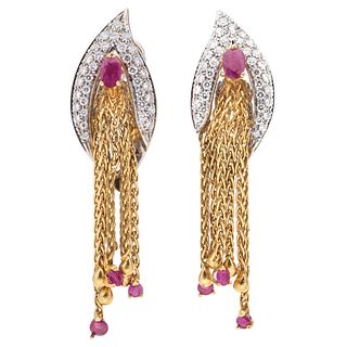 RUBIES AND DIAMONDS EARRINGS. 18K WHITE AND YELLOW GOLD
