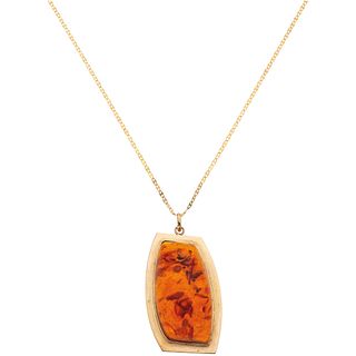 CHOKER AND PENDANT WITH AMBER. 14K AND 8K YELLOW GOLD 